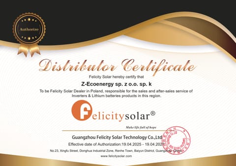 Z-ecoenergy sp. z o.o. sp.k jest autoryzowanym dystrybutorem Felicitysolar