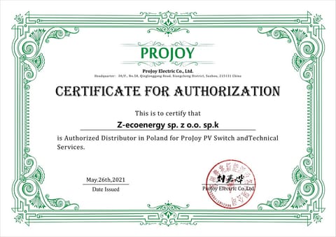 Z-ecoenergy sp. z o.o. sp.k jest autoryzowanym dystrybutorem PROJOY