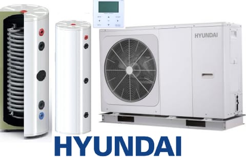Zestaw Pompa Ciepła HYUNDAI Monoblok 10kW + Zbiornik buforowy SL 130L + SOLITANK Zasobnik stojący CWU 245L z wężownicą 3.83m2